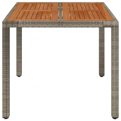 Stół ogrodowy z drewnianym blatem, szary, 90x90x75 cm rattan PE