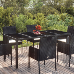Stół ogrodowy ze szklanym blatem, czarny, 190x90x75 cm