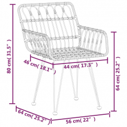 Krzesła ogrodowe, 2 szt., czarne, 56x64x80 cm, rattan PE