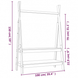 Wieszak na ubrania, szary, 100x45,5x150 cm, lite drewno sosnowe