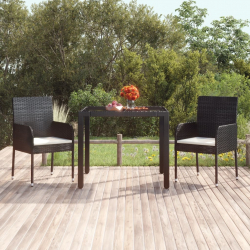 Stół ogrodowy, szklany blat, czarny, 90x90x75 cm, rattan PE