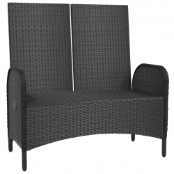 Rozkładana ławka ogrodowa, poduszki, 107 cm, rattan PE, czarna