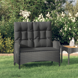 Rozkładana ławka ogrodowa, poduszki, 107 cm, rattan PE, czarna