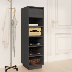 Szafka na buty, szara, 34x30x105 cm, lite drewno sosnowe