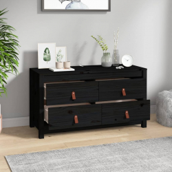 Komoda, czarna, 100x40x54 cm, lite drewno sosnowe
