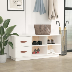 Szafka na buty, biała, 100x34x45 cm, lite drewno sosnowe