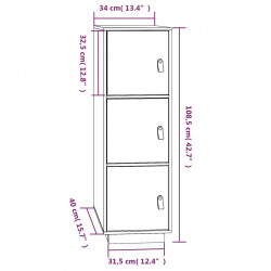 Kredens, czarny, 34x40x108,5 cm, lite drewno sosnowe