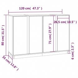 Szafka, szara, 120x35x80 cm, lite drewno sosnowe