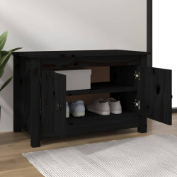 Szafka na buty, czarna, 70x38x45,5 cm, lite drewno sosnowe