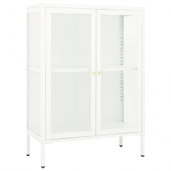 Szafka boczna, biała, 75x35x105 cm, stal i szkło