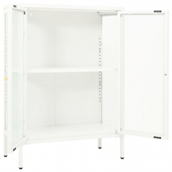 Szafka boczna, biała, 75x35x105 cm, stal i szkło