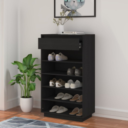 Szafka na buty, czarna, 60x34x105 cm, lite drewno sosnowe