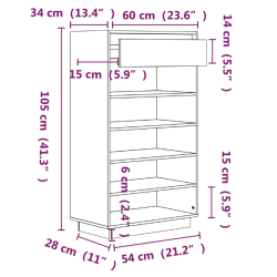 Szafka na buty, czarna, 60x34x105 cm, lite drewno sosnowe