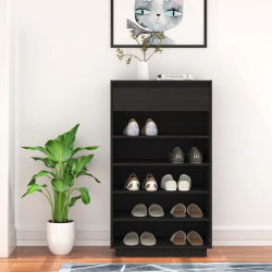 Szafka na buty, czarna, 60x34x105 cm, lite drewno sosnowe
