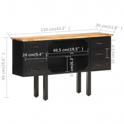 Komoda, 110x30x65 cm, lite surowe drewno mango i stal
