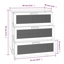 Komoda, czarna, 60x30x70 cm, lita sosna i naturalny rattan