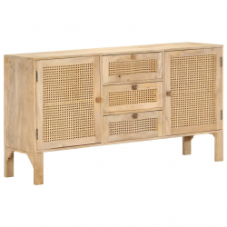 Komoda, 150x40x80 cm, lite drewno mango i naturalna trzcina