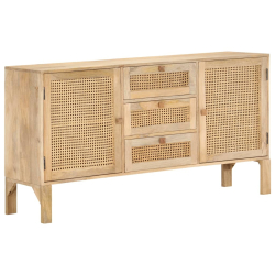 Komoda, 150x40x80 cm, lite drewno mango i naturalna trzcina