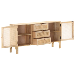 Komoda, 150x40x80 cm, lite drewno mango i naturalna trzcina