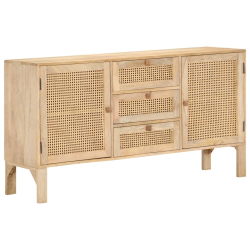 Komoda, 150x40x80 cm, lite drewno mango i naturalna trzcina