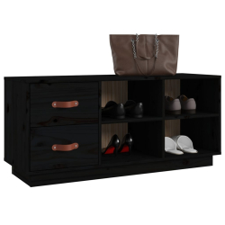 Szafka na buty, czarna, 100x34x45 cm, lite drewno sosnowe