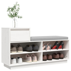 Szafka na buty, biała, 110x34x61 cm, lite drewno sosnowe