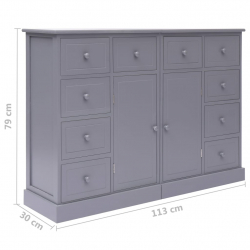 Komoda z 10 szufladami, szara, 113 x 30 x 79 cm, drewniana