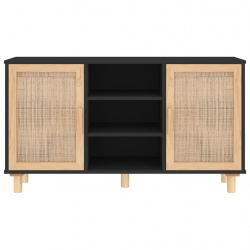 Komoda, czarna, 105x30x60 cm, lita sosna i naturalny rattan