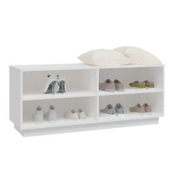 Szafka na buty, biała, 110x34x45 cm, lite drewno sosnowe