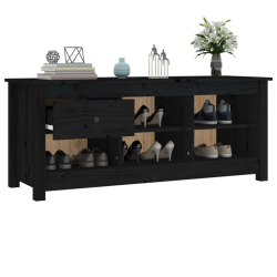 Szafka na buty, czarna, 110x38x45,5 cm, lite drewno sosnowe