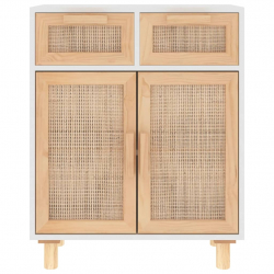 Szafka, biała, 60x30x75 cm, lita sosna i naturalny rattan
