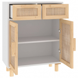 Szafka, biała, 60x30x75 cm, lita sosna i naturalny rattan