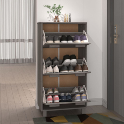 Szafka na buty, jasnoszara, 59,5x35x117 cm, lite drewno sosnowe