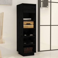 Szafka na buty, czarna, 34x30x105 cm, lite drewno sosnowe