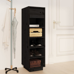 Szafka na buty, czarna, 34x30x105 cm, lite drewno sosnowe