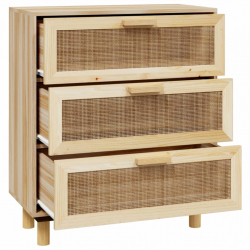Kredens, brązowa, 60x30x70 cm, lita sosna i naturalny rattan