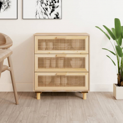 Kredens, brązowa, 60x30x70 cm, lita sosna i naturalny rattan