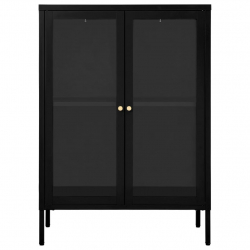 Szafka boczna, czarna, 75x35x105 cm, stal i szkło