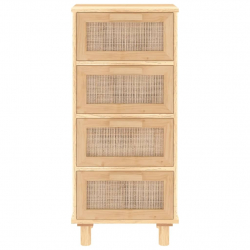 Kredens, brązowa, 40x30x90 cm, lita sosna i naturalny rattan