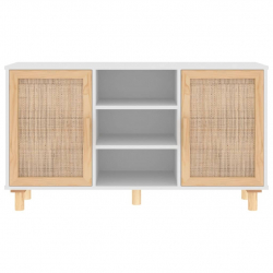 Kredens, biały, 105x30x60 cm, lita sosna i naturalny rattan