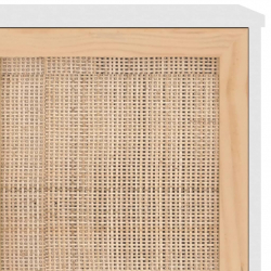 Kredens, biały, 105x30x60 cm, lita sosna i naturalny rattan