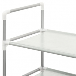 Stojak na buty z 8 półkami, metal i włóknina, srebrny