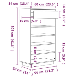 Szafka na buty, szara, 60x34x105 cm, lite drewno sosnowe