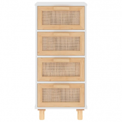 Szafka, biała, 40x30x90 cm, lita sosna i naturalny rattan