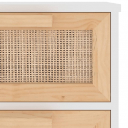 Szafka, biała, 40x30x90 cm, lita sosna i naturalny rattan