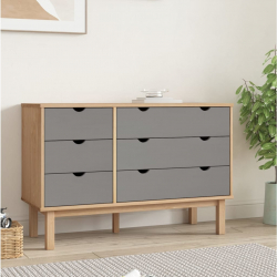 Komoda z szufladami, brązowo-szara, 113,5x39,5x73 cm lita sosna