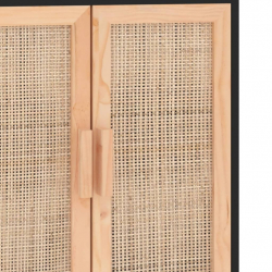 Komoda, czarna, 60x30x70 cm, lita sosna i naturalny rattan