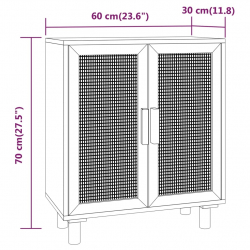 Komoda, czarna, 60x30x70 cm, lita sosna i naturalny rattan