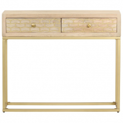 Stolik typu konsola, złoty, 90 x 30 x 75 cm, lite drewno mango