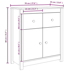 Szafka, czarna, 70x35x80 cm, lite drewno sosnowe